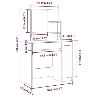 Kaptafelset 86,5x35x136 cm grijs sonoma