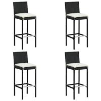 VidaXL Tuinbarkrukken met kussens 4 st poly rattan zwart - thumbnail