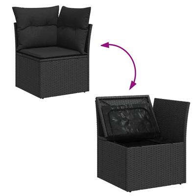 8-delige Loungeset met kussens poly rattan zwart - thumbnail