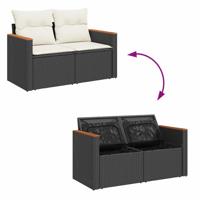 5-delige Loungeset met kussens poly rattan zwart - thumbnail