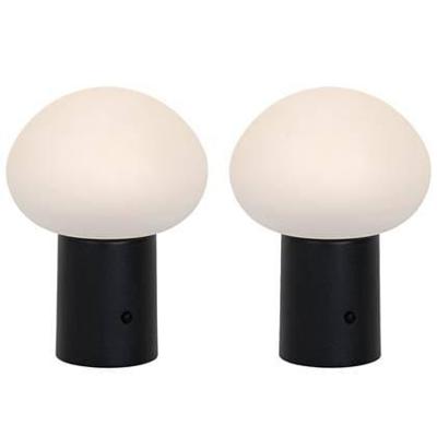 QAZQA Set van 2 tafellampen mushroom zwart incl. LED oplaadbaar -