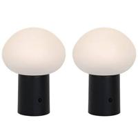 QAZQA Set van 2 tafellampen mushroom zwart incl. LED oplaadbaar - - thumbnail