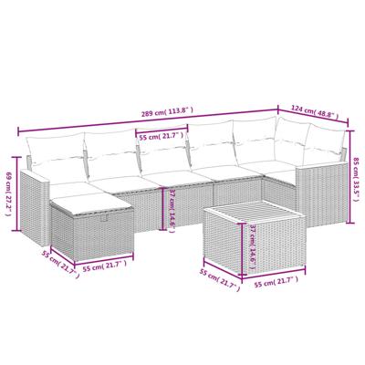 7-delige Loungeset met kussens poly rattan zwart - thumbnail