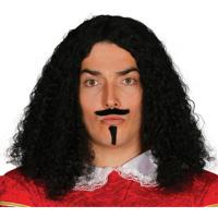 Middeleeuwse Strijder pruik met snor en sik - thumbnail