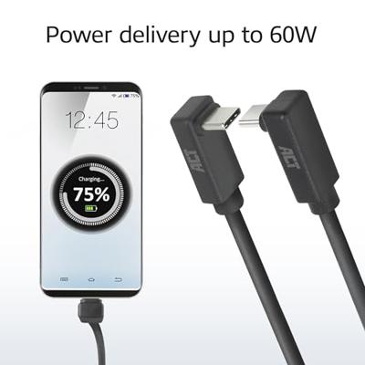 ACT USB 3.0 10Gbps 60W USB Type-C (haaks verticaal) - USB Type-C (haaks verticaal) 2m ACT USB 3.0 10Gbps 60W USB Type-C (haaks verticaal) - USB Type-C (haaks verticaal) 2m