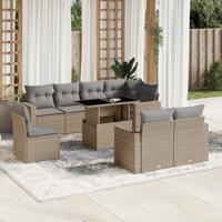 9-delige Loungeset met kussens poly rattan beige - thumbnail