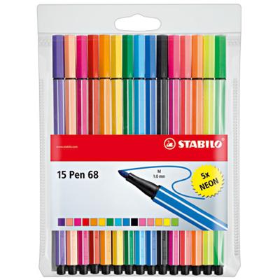 Stabilo pen 68 viltstiften etui 10 + 5 neon kleuren