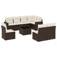 8-delige Loungeset met kussens poly rattan bruin - thumbnail