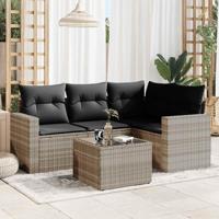 5-delige Loungeset met kussens poly rattan lichtgrijs - thumbnail