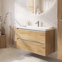 Saqu Gaia ondiep badmeubel incl. glans witte wastafel 80x40x64cm eiken marcato - aluminium greeplijst - thumbnail