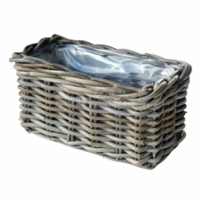 Bloembak Bak Rotan Grijs 30X15H15 cm Van der Leeden - Van der leeden Bloembak Bak Rotan Grijs 30X15H15 cm Van der Leeden - Van der leeden