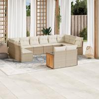 13-delige Loungeset met kussens poly rattan beige - thumbnail