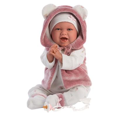 Babypop Mimi Lachebekje Roze vestje met capuchon - 42 cm - thumbnail