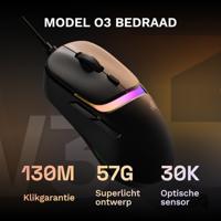 Glorious Gaming - bekabelde gamingmuis Model D3 - Ultralicht 57 g, optische knoppen met klikrate van 130M, 30K DPI BAMF 3.0-sensor, 750 IPS-tracking, 50G-versnelling, ondersteunt elk griptype - Zwart - thumbnail