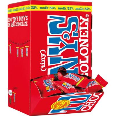 Tony&apos;s Chocolonely mini chocoladereep, 900g, doos van 100 stuks apart verpakt, melk