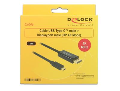 Delock 85256 Kabel USB Type-C male > DisplayPort male (DP Alt Mode) 4K 60 Hz 2 m zwart