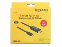 Delock 85256 USB-C-displaykabel USB-C / DisplayPort Adapterkabel USB-C stekker, DisplayPort-stekker 2.00 m Zwart Vergulde steekcontacten - thumbnail