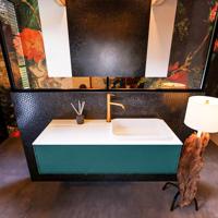 Badkamermeubelset Mondiaz Erin 120 cm met 1 Lade met RIDGE Wastafel Rechts Talc met 1 kraangat Greeploos Mat Smag - thumbnail