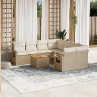 9-delige Loungeset met kussens poly rattan beige - thumbnail