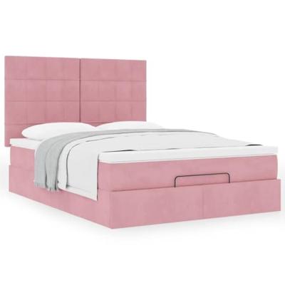 Ottoman bed met matrassen 140x200cm fluweel roze