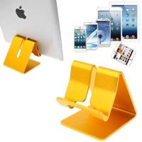 Aluminium Stand Desktop houder voor iPad iPhone Galaxy Huawei Xiaomi HTC Sony en andere mobiele telefoons of Tablets(Gold) - thumbnail