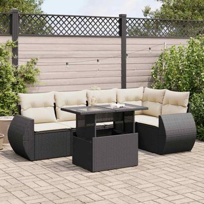 6-delige Loungeset met kussens poly rattan zwart - thumbnail