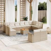 13-delige Loungeset met kussens poly rattan beige - thumbnail