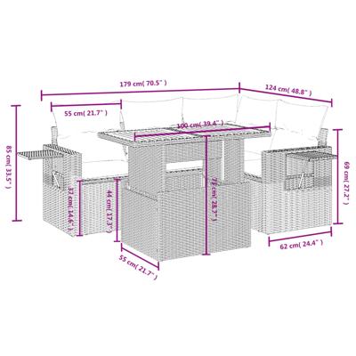 5-delige Loungeset met kussens poly rattan beige - thumbnail