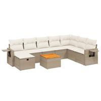 9-delige Loungeset met kussens poly rattan beige - thumbnail