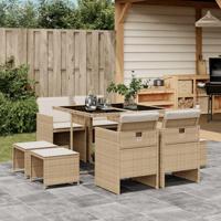 9-delige Tuinset met kussens poly rattan beige - thumbnail