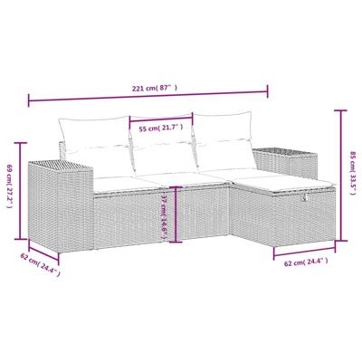 4-delige Loungeset met kussens poly rattan grijs - thumbnail