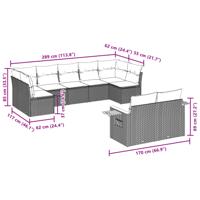 10-delige Loungeset met kussens poly rattan zwart - thumbnail