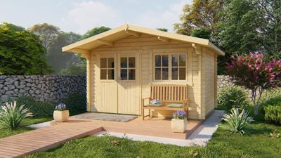 Blokhut Rorik 400x300 cm + luifel 90 cm - Groen geïmpregneerd- Zadeldak- Geïmpregneerd vurenhout- Tuindeco