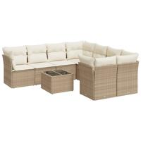 9-delige Loungeset met kussens poly rattan beige - thumbnail