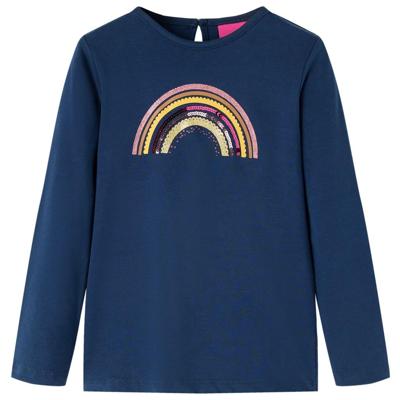 Kindershirt met lange mouwen regenboogprint 128 marineblauw Kindershirt met lange mouwen regenboogprint 128 marineblauw