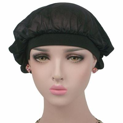 Kokosnoot slaapmutsje airconditioning Cap lange haren Cap brede Band satijn Bonnet (zwart)