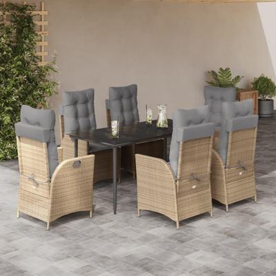 7-delige Tuinset met kussens poly rattan beige