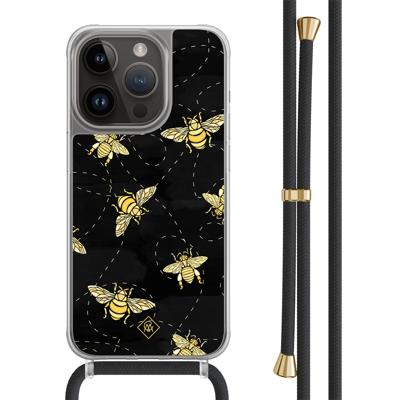 iPhone 14 Pro hoesje met zwart koord - Bee happy iPhone 14 Pro hoesje met zwart koord - Bee happy