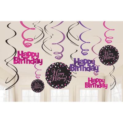 Happy Birthday Hangdecoratie Swirl Mix Pink