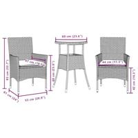 3-delige Tuinset met kussens poly rattan en acaciahout grijs - thumbnail