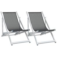 Strandstoelen inklapbaar 2 st aluminium en textileen grijs - thumbnail