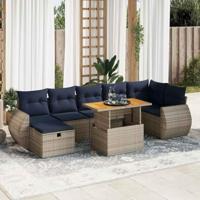 8-delige Loungeset met kussens poly rattan acacia grijs - thumbnail