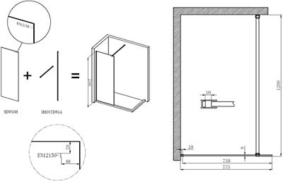 Saqu Modulo inloopdouche met zijwand incl. antikalk 80x30x210cm chroom