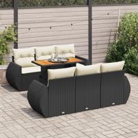 7-delige Loungeset met kussens poly rattan zwart - thumbnail