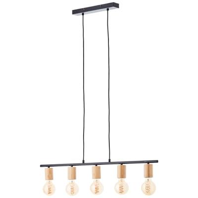 Brilliant 5-lichts hanglampKerry zwart met hout - 99713/76