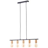 Brilliant 5-lichts hanglampKerry zwart met hout - 99713/76 - thumbnail