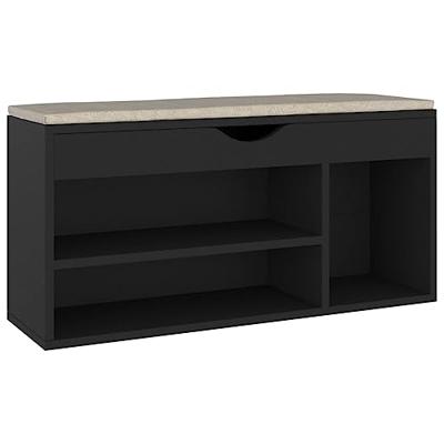 VidaXL Schoenenbank met kussen 104x30x49 cm bewerkt hout zwart VidaXL Schoenenbank met kussen 104x30x49 cm bewerkt hout zwart