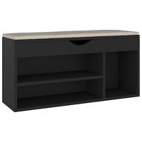 VidaXL Schoenenbank met kussen 104x30x49 cm bewerkt hout zwart - thumbnail