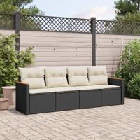4-delige Loungeset met kussens poly rattan zwart - thumbnail