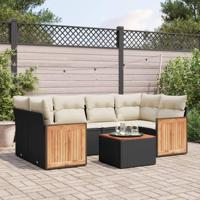 7-delige Loungeset met kussens poly rattan zwart - thumbnail